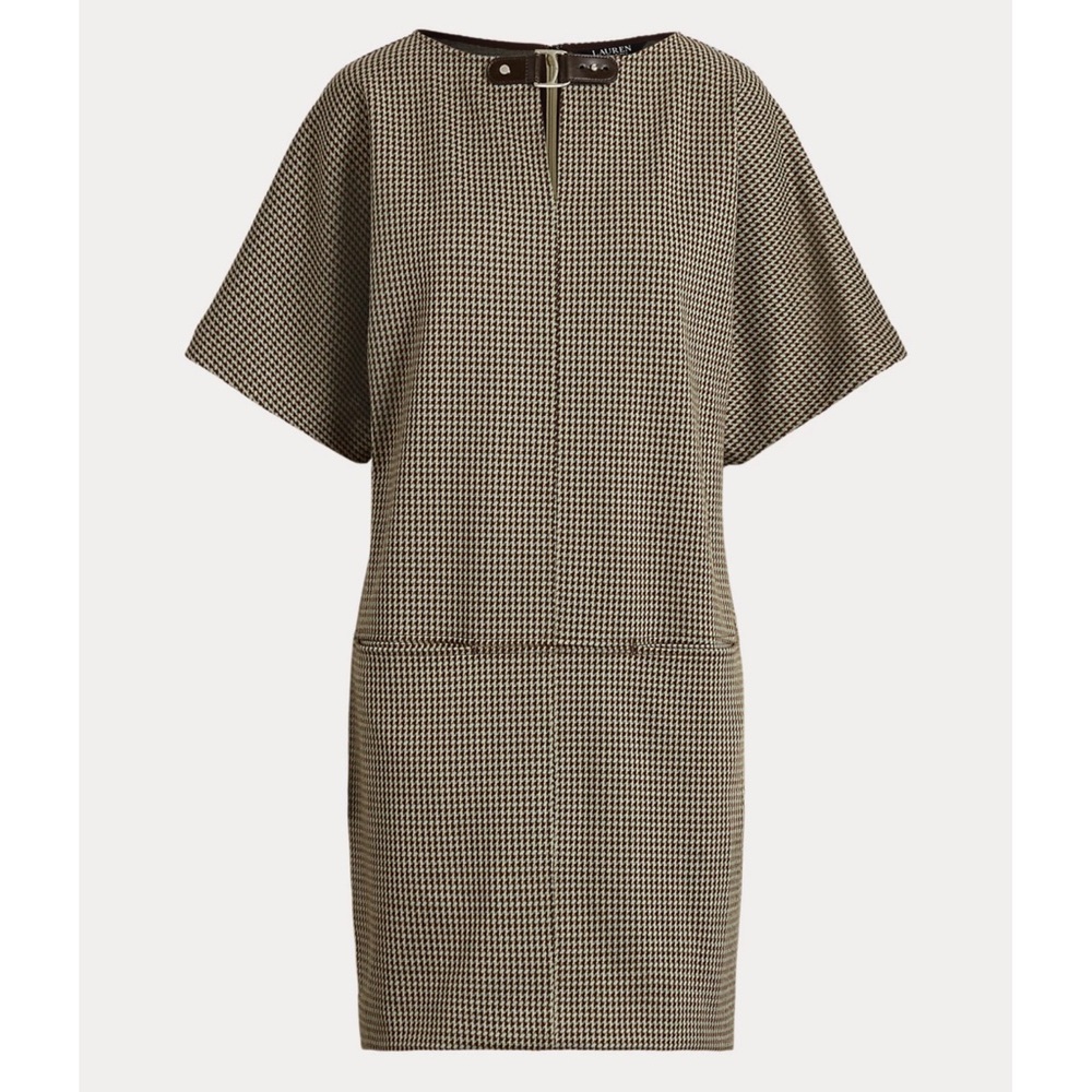 LAUREN RALPH LAUREN NWT Buckle Trim Houndstooth Jacquard Shift Dress Size Medium - Picture 5 of 15